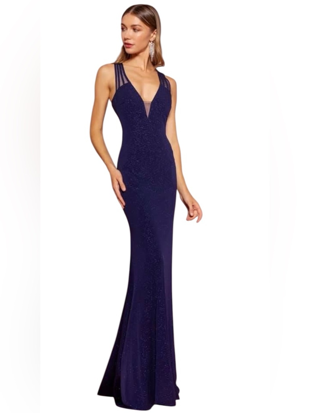 Sparkling Navy V-Neck Maxi Gown